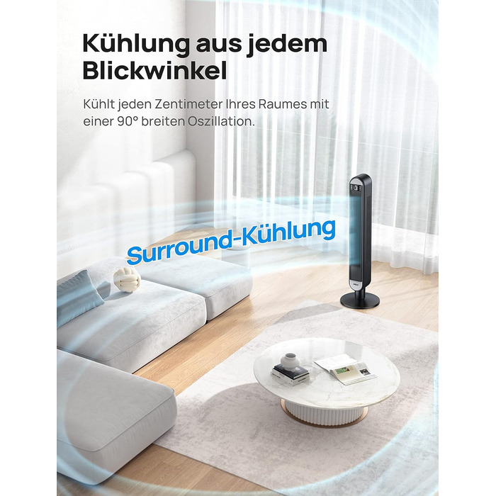 Розумний безшумний баштовий вентилятор Dreo 25 дБ з охолодженням, 106 см вентилятор з WiFi Alexa, коливальний вентилятор 90, пульт