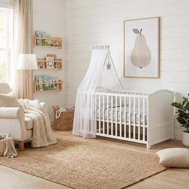 Дитячий комплект ліжка roba Little Stars - 70 x 140 см - Трансформоване/Доросле ліжко Повний текстиль у дизайні зірок - Регульована висота - Біле дерево / Little Stars