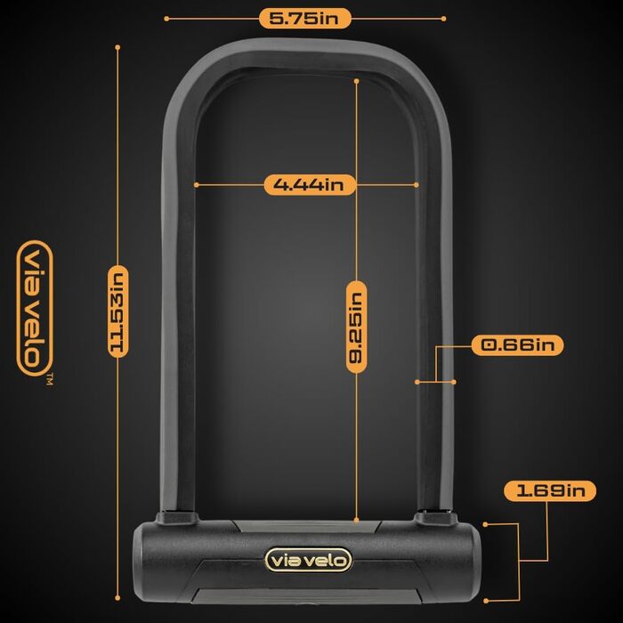 Замок Via Velo Bike U Lock Серьга Elite U Lock зі сталі 20CrMnTi, стійка до крадіжки, 17 мм, сертифікована Sold Secure Diamond для електровелосипедів, електричних складних замків та електричних самокатів. Великий U-подібний замок.