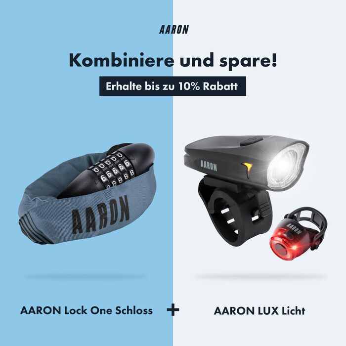 Велосипедний замок AARON Lock One з 5-значним кодовим кодом, сталевим ланцюговим замком та високим рівнем безпеки Замок для електровелосипедів, гірських велосипедів, трекінгових велосипедів, туристичних велосипедів та гоночних велосипедів у сіро-блакитном