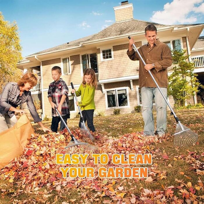 Розширений садовий граблі-віяло 22-44 см з регульованою металевою ручкою 2.15 м та рукавичками, граблі для листя, металеві граблі-віяло, граблі для прибирання листя, трави та двору