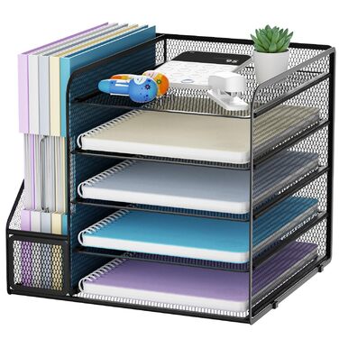 Органайзер для столу та офісних аксесуарів Marbrasse, 5-ярусний лоток для листів, сітчастий офісний органайзер для настільних аксесуарів та зберігання (чорний)