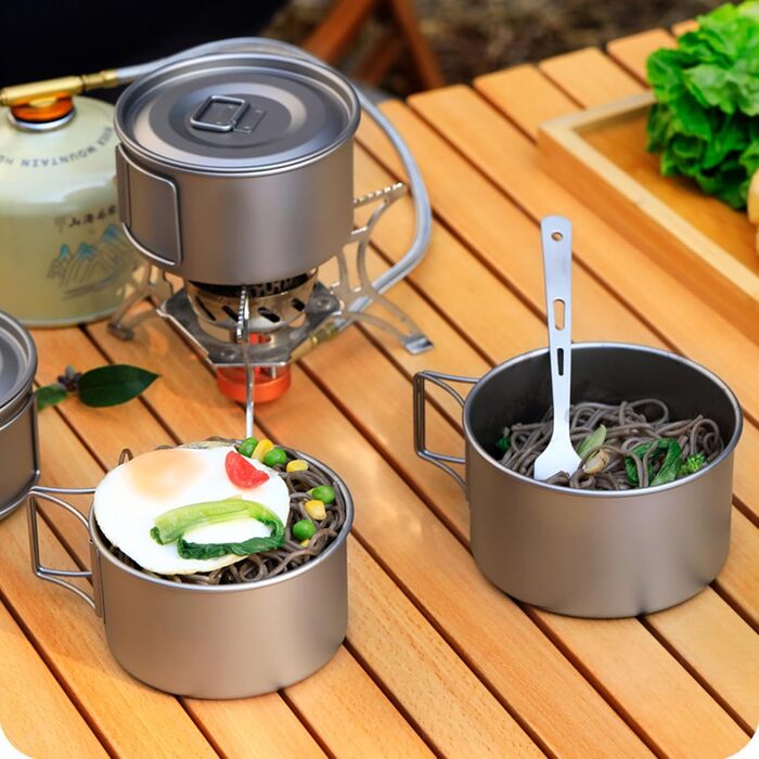 Легкі туристичні миски зі складною ручкою, стійкі до іржі, миски для їжі для кемпінгу та походів, складна ручка 0,45 л