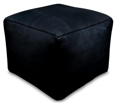 Дивіться гарний квадратний шкіряний пуф - ручної роботи - з наповненням - пуф, крісло-мішок, пуф для ніг (чорний)