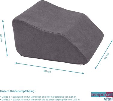 Подушка для підняття ніг, клин для ніг, опора для ніг ергономічна, ортопедично підтримуюча хвилеподібна форма, для важких ніг пінопластова подушка для ніг (1 60 x 45 x 34 см, сіра)