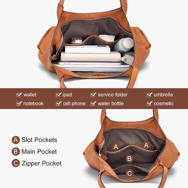 Жіноча сумка для шопінгу зі шкіри Сумка велика жіноча сумка через плече для офісу школи шопінгу коричнева-0084l 39cmX12cmX28.5cm