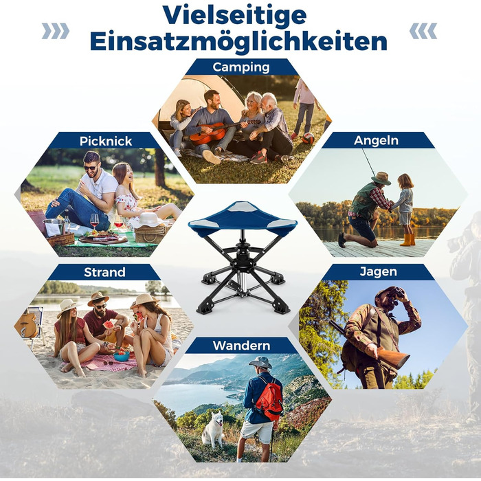 Складаний стілець COSTWAY, обертовий на 360 кемпінговий стілець, складний стілець з ніжками, що запобігають прогинанню, та сумкою для перенесення, портативний кемпінговий стілець, вантажопідйомність до 150 кг, рибальський стілець для кемпінгу, полювання, 