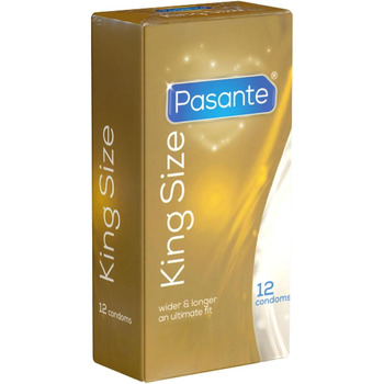 Презервативи Pasante King Size, надзвичайно великі, шириною 60 мм та довжиною 200 мм ідеально підходять для чоловіків, яким потрібно більше місця, 1 x 12 шт.