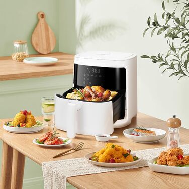 Фритюрниця Aigostar White Cube 7 л XXL Фритюрниця з гарячим повітрям 1900 Вт, 7 програм, підтримка тепла, 20 рецептів, без олії, для 6-10 осіб, фритюрниця з цифровим світлодіодним сенсорним екраном