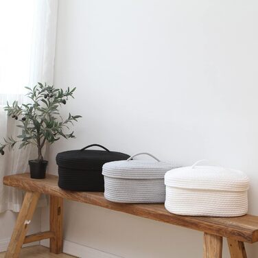 Кошик для зберігання Sea Team Oval з бавовняної мотузки з кришкою, плетений кошик для зберігання з кришкою, дитяча кімната, кошик для підгузків, кошик для дитячого душу, коробка, органайзер, 38,1 x 27,9 x 16,5 см, білий