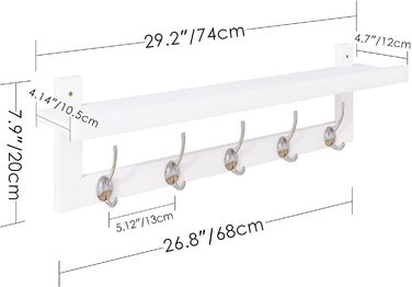 Вішалка для одягу SMIBUY з полицею настінна, вішалка для одягу 74 см для вхідної зони на стіну, бамбукова підвісна полиця з 5 подв
