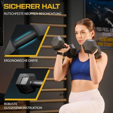 Гантелі TREX SPORT – набір з 2 штук, 2–20 кг, пластикове покриття, шестигранні, для фітнесу та домашніх тренувань