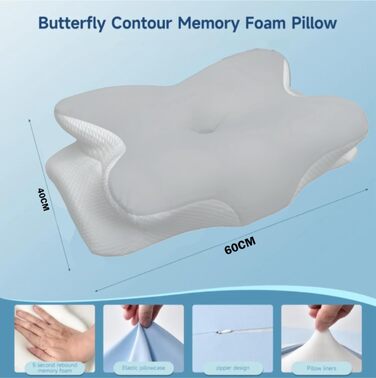 Ергономічна подушка Dreamzz з піни з ефектом пам&39яті, контурний дизайн для підтримки сну, світло-блакитний та білий