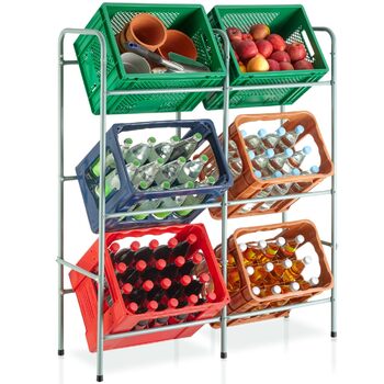 Стійка для ящиків для напоїв tectake, міцна окремостояча полиця, стійка для ящиків, полиця для коробок, стійка для ящиків для напоїв, для кухні, полиця для підвалу, полиця для зберігання, вантажопідйомність на ящик 40 кг (на 6 ящиків) 401728