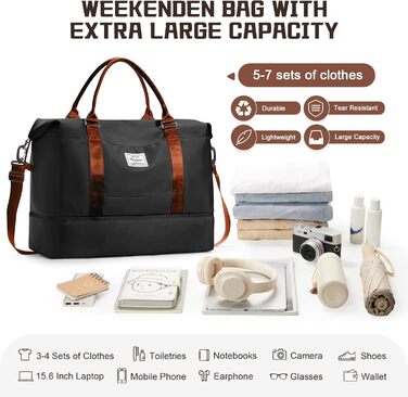 Велика жіноча дорожня сумка, ручна поклажа, спортивна сумка, сумка для вихідних, сумка для плавання, водонепроникна дорожня сумка, спортивна сумка, сумка для фітнесу, сумка для тренувань, лікарняна сумка з відділенням для взуття, N7-чорно-коричнева A03-чо