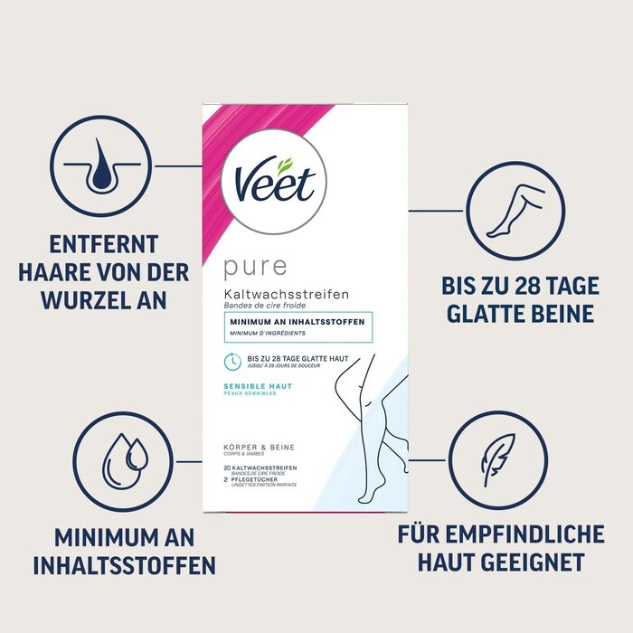 Крем для видалення волосся Veet 100 мл для чутливої шкіри (Veet Cold Wax Strips Double Strips, Veet Hair Removal Cream 1 x 100 мл), 10 шт., Double Strips -