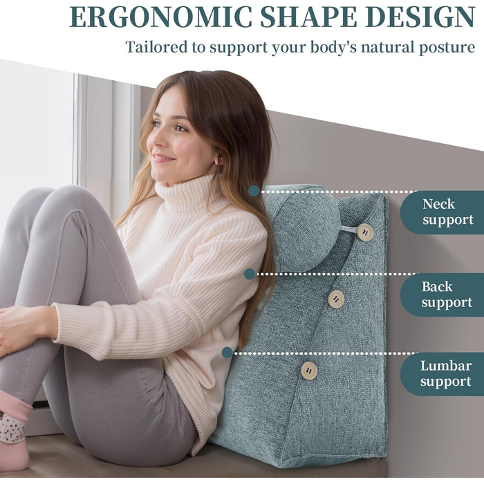Подушка для читання для ліжка та дивана Ергономічна подушка для підтримки спини та попереку з кутом підтримки, клиноподібна подушка для читання, перегляду телевізора, сну та відпочинку, дихаюча (поліестерово-сірий колір)