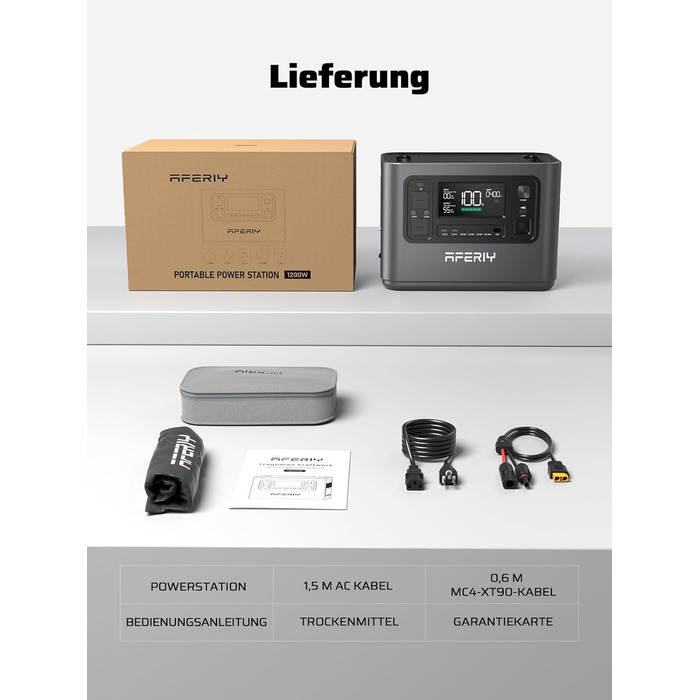 Портативна електростанція AFERIY потужністю 1200 Вт, LiFePO4 акумулятор ємністю 1008 Втгод та швидка зарядка за 1,2 години, 12 розеток, функція ДБЖ, чиста синусоїда 230 В, мобільний блок живлення з додатком для кемпінгу на природі, саду та надзвичайних си