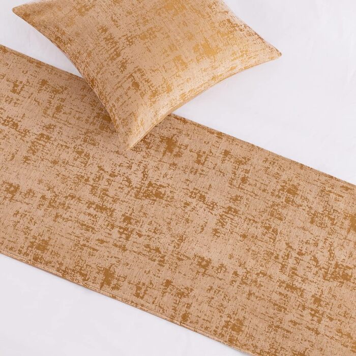 Доріжка та шарф AMBERIS золотистий, шеніл міцний декоративний шарф для дому та готелю (наволочки продаються окремо) золотистий 50 x 210 см (для ліжка 1,5 м)
