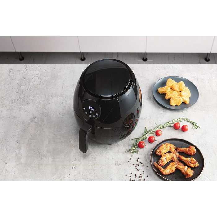 Аерофритюрниця 3 л - 3 в 1 Аерофритюрниця XL - Фритюрниця без олії - Фритюрниця з цифровим світлодіодним сенсорним екраном і 6 програмами - середня 1200 Вт