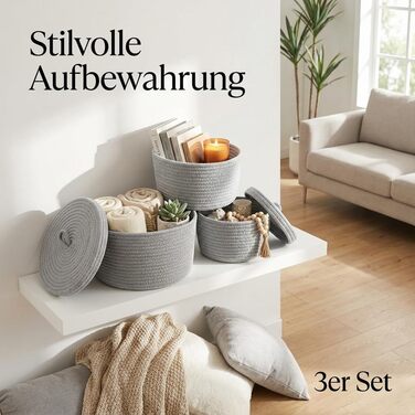 Плетені кошики з кришками, кошики для зберігання у ванній кімнаті, круглий кошик з кришкою, кошик для зберігання з кришкою, плетені кошики для зберігання (сірі)