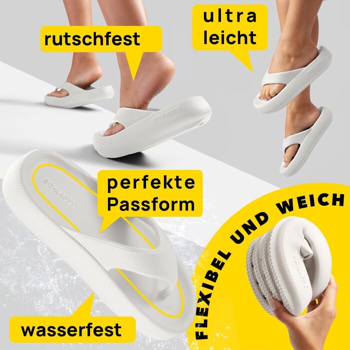 Оригінальні шльопанці, сандалі-стрінги для жінок та чоловіків, пляжне взуття в стилі сандалів, 100 без пластику, водонепроникні та нековзні, розмір 38/39 EU, білі