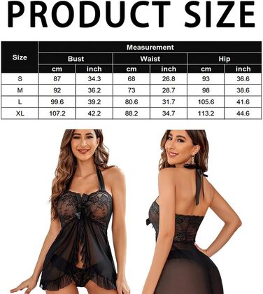 Сексуальне нічне мереживне боді Negligee для жінок, чорний, розмір M