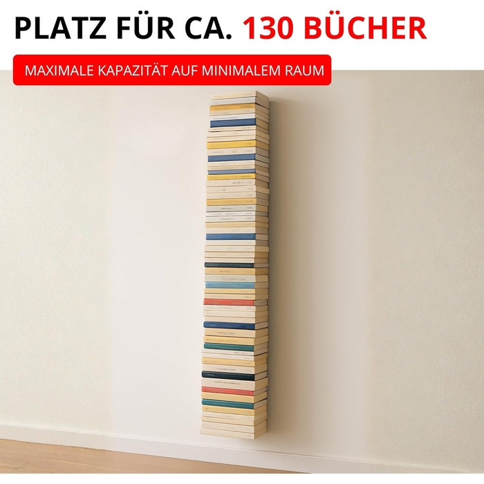 Настінна книжкова полиця Radius Booksbaum 2, велика, біла, виготовлена зі сталі з порошковим покриттям, 15 x 170 x 15,5 см, вміщує приблизно 130 книг, вантажопідйомність 6,5 кг на полицю, елегантна настінна полиця (725B)