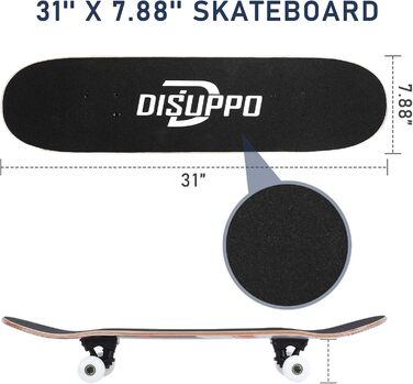 Скейтборд DISUPPO 79 x 21 см для дорослих, дівчат, хлопців, підлітків, початківців, 7 шарів A-Level Maple Double Kick Concave Stan