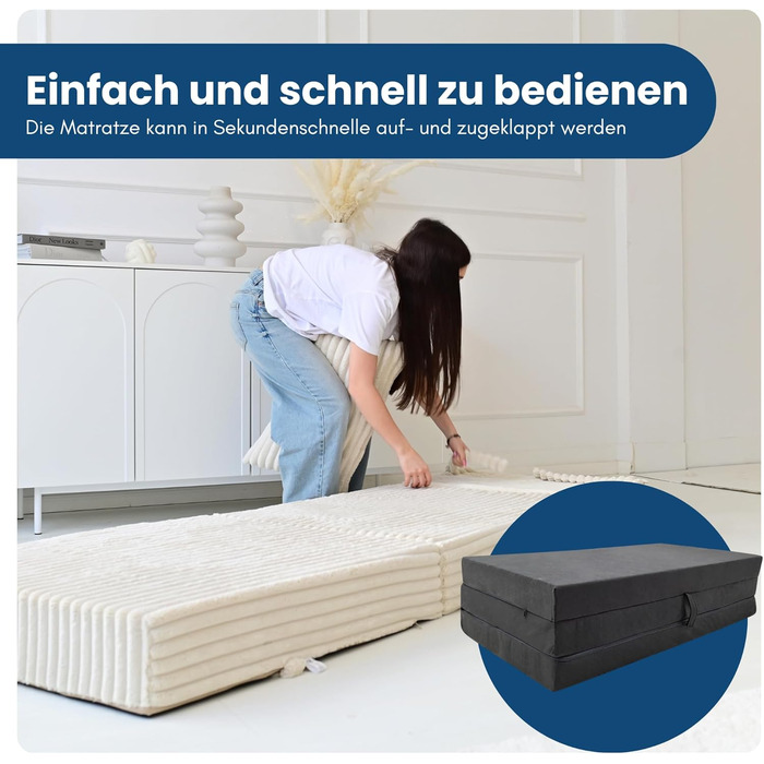 Складаний матрац, Складаний матрац, Розкладний гостьовий матрац, Дорожній матрац, Сірий, 120x200x10 см