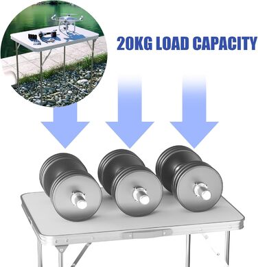 Стіл для кемпінгу зі сталі, розкладний стіл, легкий портативний садовий стіл для пікніків, риболовлі, барбекю, пляжу, вечірок, компактний розкладний стіл, 80 см x 60 см x 69 см (білий) 80 x 60 см