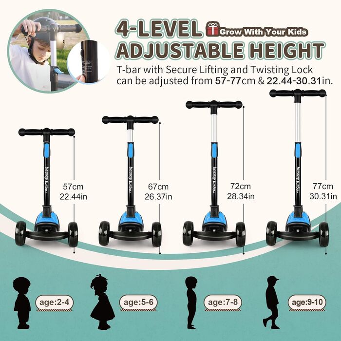 Дитячий самокат, безпечний триколісний самокат преміум-класу з поліуретановими світлодіодними колесами, що підсвічуються, складний