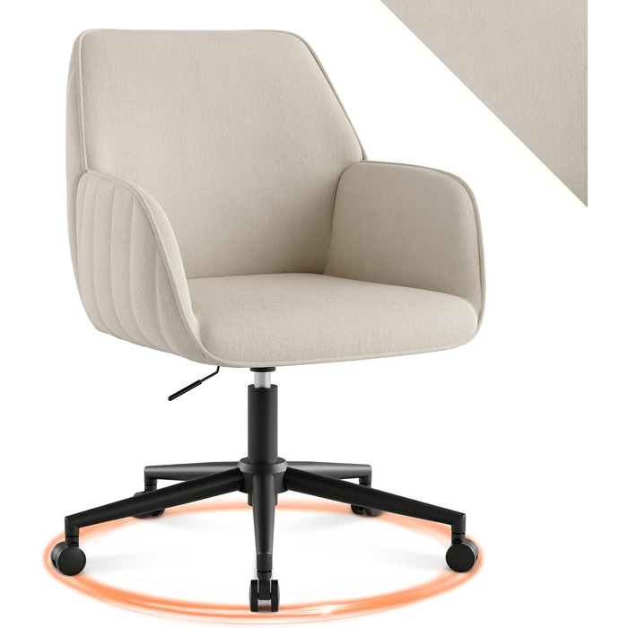 Офісне крісло, крісло для роботи, крісло для домашнього офісу, до 136 кг, обертове крісло, оксамитове крісло-туалет з підлокітниками та колесами, ергономічне, зручне, для жінок та дівчат, регульована висота, для спальні, домашнього офісу, білий оксамит, т