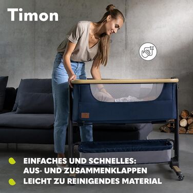 Дитяче ліжечко Lionelo Timon для подорожей, підходить для дітей від народження до 9 кг, з 6-рівневою функцією нахилу, зсувною бічною панеллю, сумкою для перенесення, складною, сірого кольору