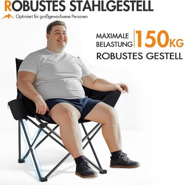 Крісло для кемпінгу Portal, складне, суперм&39яке, вантажопідйомність 150 кг, складне рибальське крісло XXL, товсто оббите з підлокітниками, м&39яке вуличне крісло, чорне