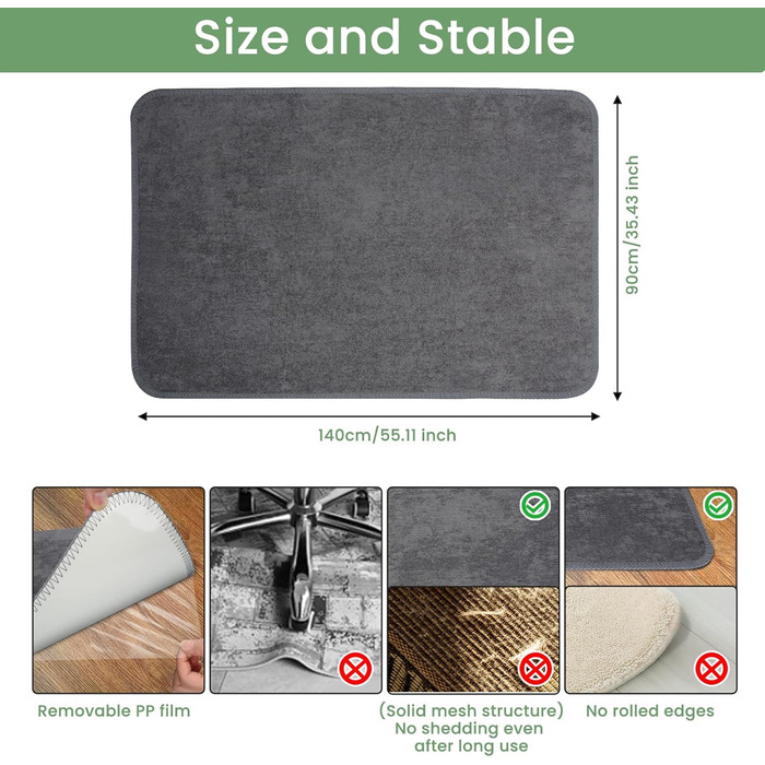 Захисний килимок для підлоги 90x140 см сірого кольору, нековзний килимок товщиною 4 мм для офісного крісла, міцний рулонний килимок, килимок для ламінату, паркету, твердих підлог 90 x 140 см сірого кольору