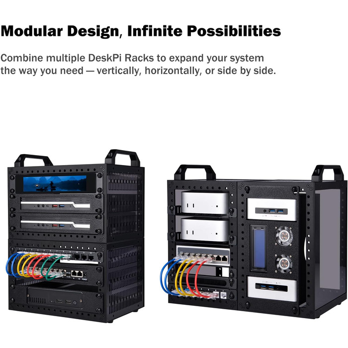 Міні-серверна шафа GeeekPi DeskPi RackMate TT для міні-ПК, міні-стійка глибиною 200 мм, включаючи 2 полиці-вставки по 0,5U, для NAS, AV та мережевих технологій (чорна)