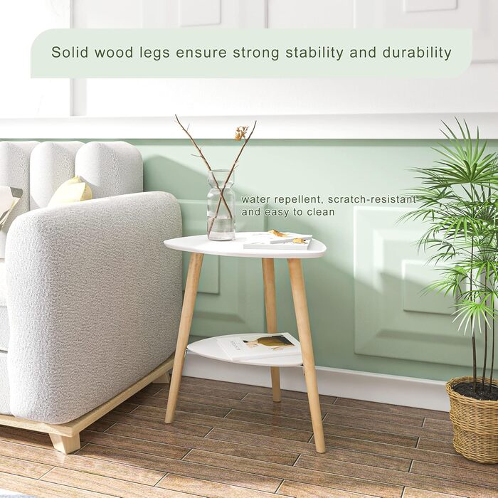 Приставний столик Диванний столик Журнальний столик Тумбочка Тумбочка біля ліжка Журнальний столик з 2 полицями Дерев&39яні ніжки МДФ 50x40x55 см Білий