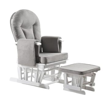 Крісло-гойдалка з підніжкою - Регульована спинка, крісло для годування та крісло для телевізора, функція крісла для годування, ідеально підходить для будь-якої вітальні, крісло з натурального дерева сіро-білого кольору, крісло для читання з функцією відки
