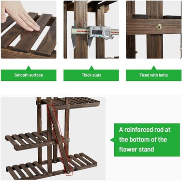 Ярусна підставка для квітів Yaheetech, полиця для квітів з масиву дерева, стійка для рослин, компактна та багатофункціональна лавка для квітів для балкону/тераси/саду 75 x 27 x 140 см, 6-