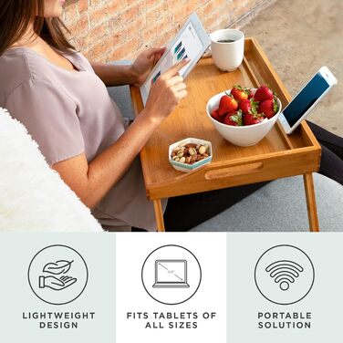 Бамбуковий піднос для ліжка ROSSIE HOME, великий, з тримачем для телефону та ноутбука (до 15.6 дюймів), натуральний колір, арт. 78007