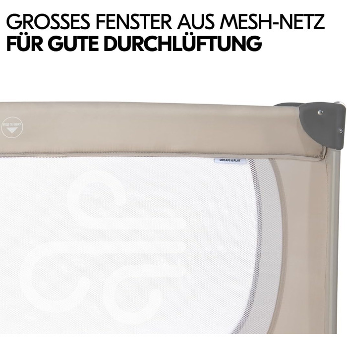 Дитяче ліжечко Hauck Dream N Play з додатковим матрацом Alvi Comfort та москітною сіткою - Складане дитяче ліжечко з сумкою - Бежевий