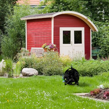Котушка для шланга Relaxdays, для 30 м шланга 1/2, сталь, пластик, тримач шланга, ВхШхГ 38 x 42 x 31 см, чорний