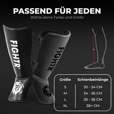Щитки для гомілок FIGHTR - з ідеальною посадкою та ідеальною підкладкою Товстий захист гомілки для ударів ногами в кікбоксингу, ММА, муай-тай та інших бойових мистецтвах, розмір L, повністю чорний