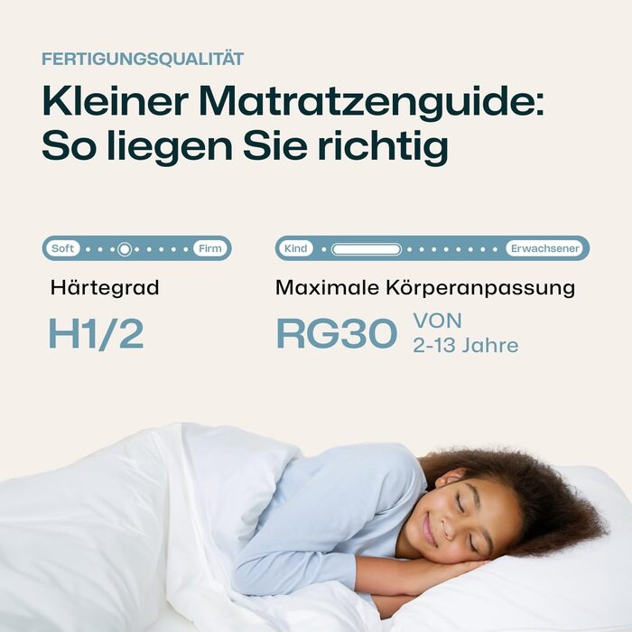 Дитячий та підлітковий матрац RAVENSBERGER Softwelle - Рівень жорсткості H1/H2, м&39який - 90 x 200 см, Висота 16 см - 7-зонний матрац з холодної піни з функціональним чохлом RAVOTEX, гіпоалергенний, рівень жорсткості H1/H2 Від 15 кг, 90 x 200 см