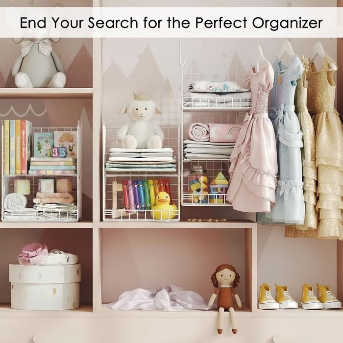 Металева підвісна полиця, 6 ярусів, штабелюваний органайзер для шафи, міцна та компактна підвісна полиця, ідеально підходить для студентських гуртожитків та кемперів, білий колір