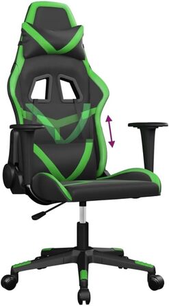 Ігрове крісло, чорно-зелена штучна шкіра, офісне крісло, ігрове крісло, обертове крісло, стілець для столу - 3143668