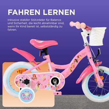 Дитячий велосипед Volare Disney Princess 12 дюймів рожевий з додатковими колесами та кошиком