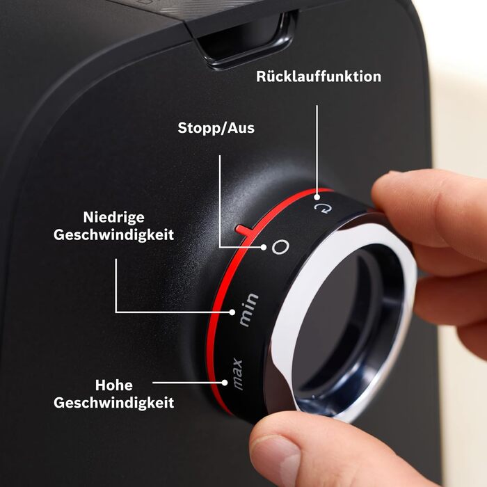 Електрична м'ясорубка Bosch MultiPower Serie 6 MFWS660B, 2100 Вт, нержавіюча сталь, 3 диски (3, 4.5, 8 мм), насадки для ковбас, кеббе та тертя, соковижималка, чорна