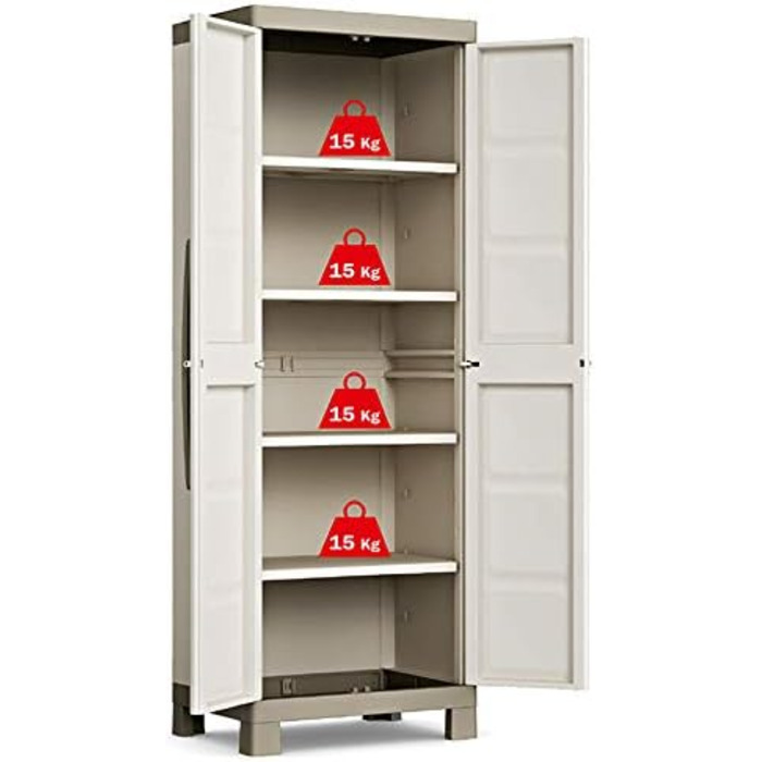 Висока пластикова шафа Keter Excellence, ШхГхВ 65x45x182 см, бежевий/сіро-коричневий, вкл. 4 полиці з регульованою висотою